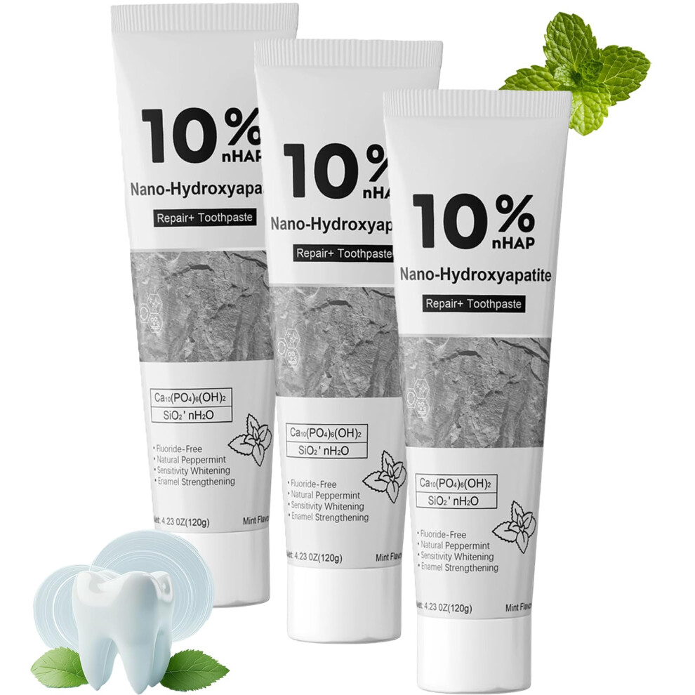 10% Nano Hydroxyapatite Toothpaste 3pcs Fluoride Whitening for Sensitive Teeth Mint Flavor
