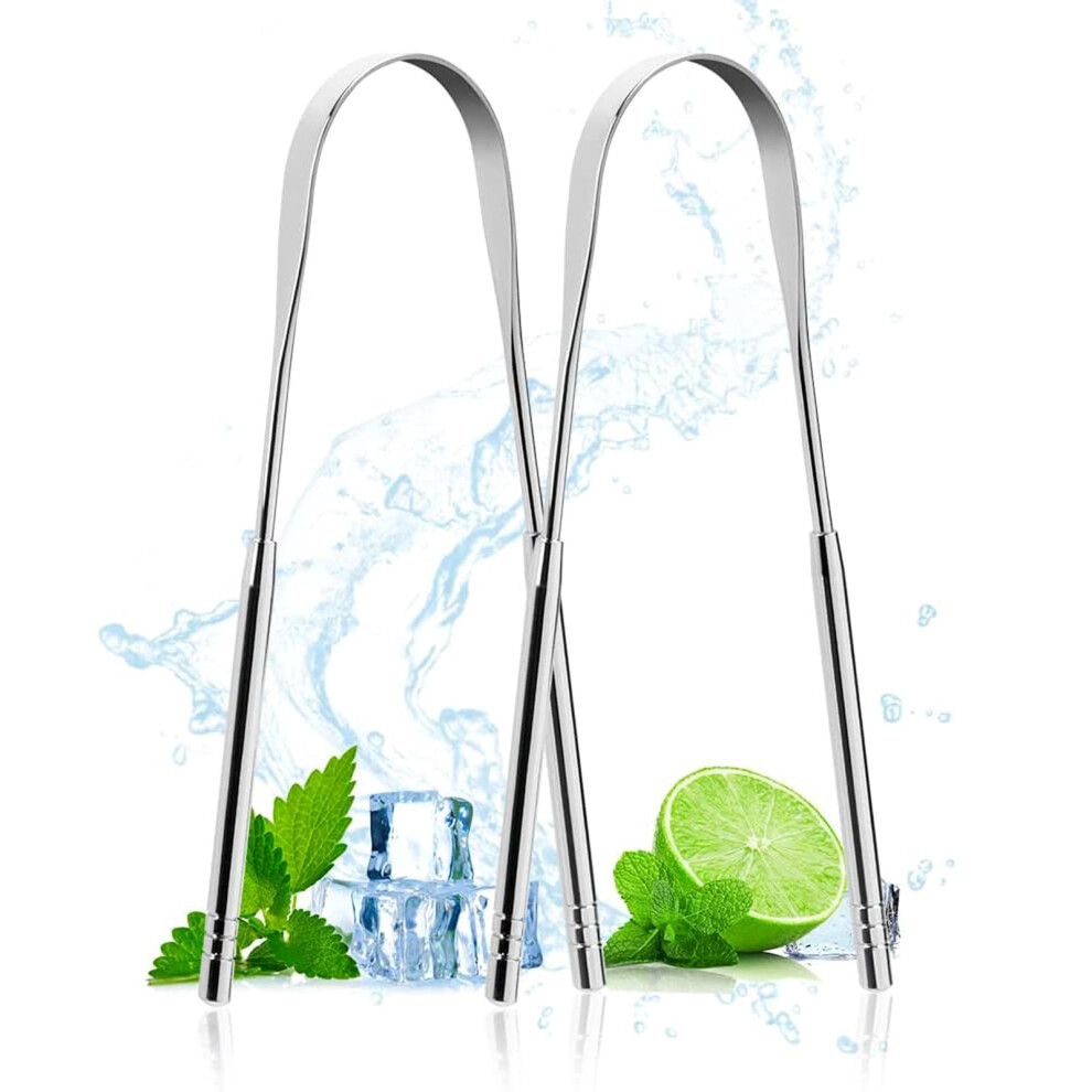 Stainless Steel Tongue Scraper for Adults 2 Pack, DualSided Design for Bad Breath and Oral Hygiene