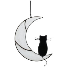 Schwarze Katze Sitzt auf WeißEm Mond-SonnenfäNger, Handgefertigte FensterbehäNge, Fensterpaneele Als Erinnerungsgeschenk für Katzenliebhaber