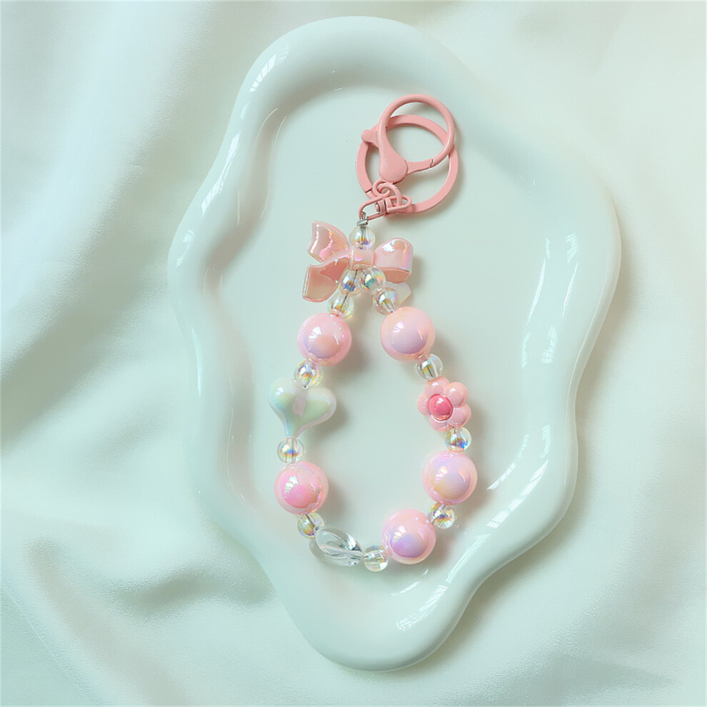 (Pink) Beaded Phone Lanyard With Bowknot - Durable Gift Pink 6265976249691
