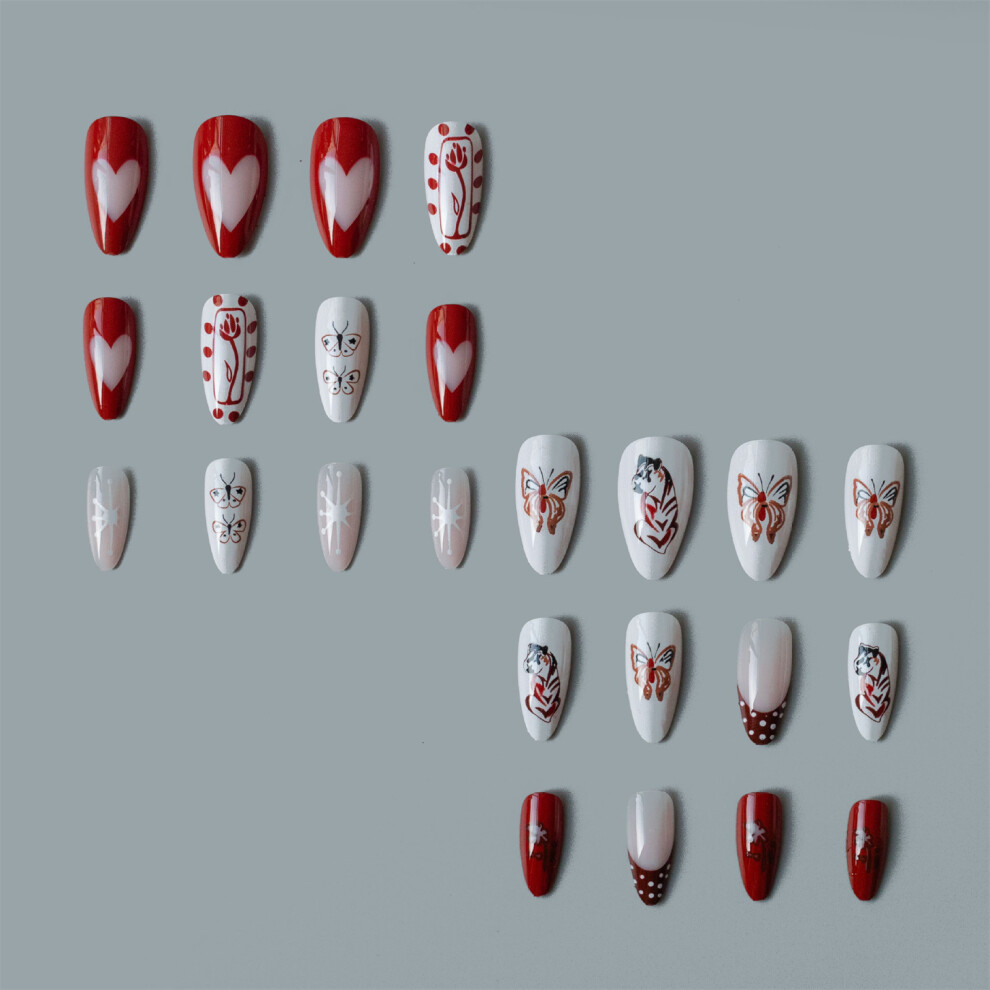 Creation-3C 24Pcs Press On Nails, Butterfly Heart Design, Party Wedding