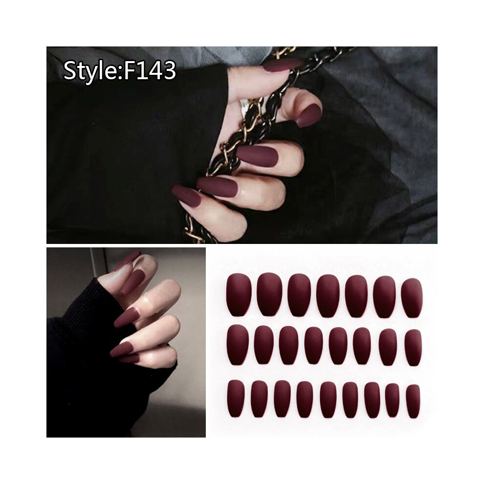 Hue-Grain (F143) 24Pcs Long Fake Nails, Multi-Color Detachable Nail Art