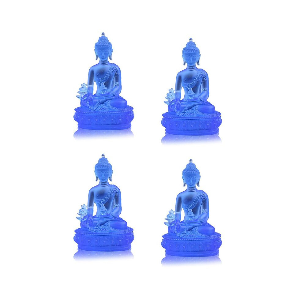 4X Tibetan Medicine Buddha Statue,Translucent Resin Buddha Sculpture Meditation Decor Spiritual Decor Collectible - 6031354155683