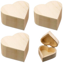 4 Pack Wooden Heart Box Set, Unfinished Pine Craft Box with Hinged Lid, DIY Decor Ready Gift Storage