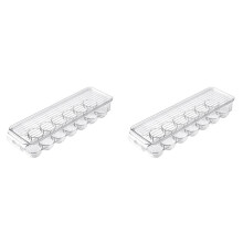 2X Clear Plastic Egg Holder - 14 Egg Tray Holder - Free Fridge Organizer with Lid, Refrigerator Storage Container