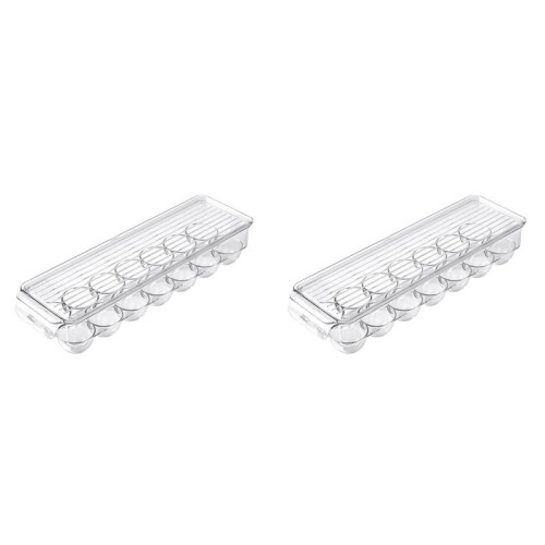 2X Clear Plastic Egg Holder - 14 Egg Tray Holder - Free Fridge Organizer with Lid, Refrigerator Storage Container