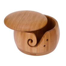 Handmade Wooden Yarn Bowl for Knitting and Crochet, Tangle Feed, Smooth Gloss Finish, Dual Needle Holder