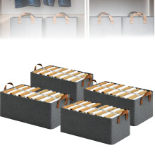 Foldable Wardrobe Organizer with Handles, Large Capacity Clothes Storage Box Set, Gray, 4pcs