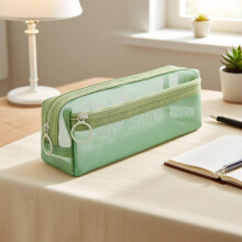 Large Capacity Pencil Case with Multi Compartments and Durable Zipper, Green Stationery Organizer Bag