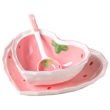Strawberry Bowl Spoon Plate Set Decorated with High Beauty Girl'S Favorite Bowl Salad Dessert Household Tableware 3pc
