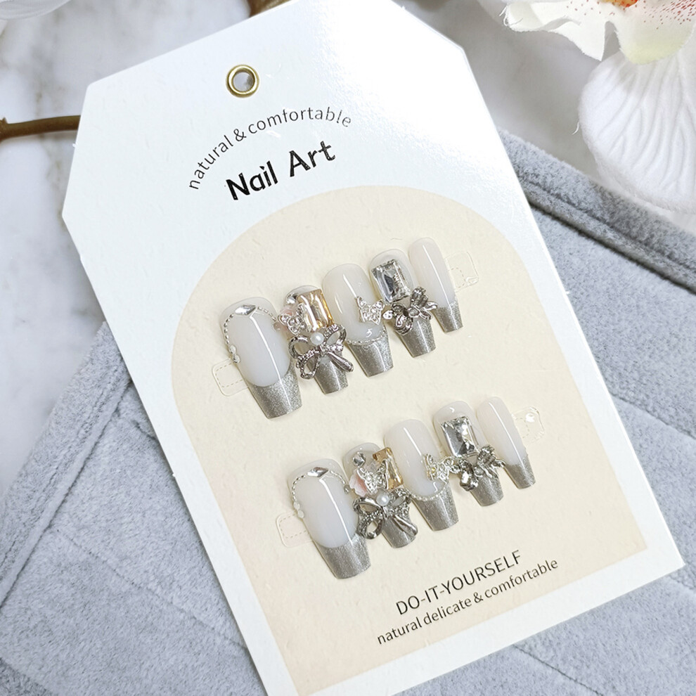 Dachuang Beauty (Xs) Silver-Tip Fake Nails, Chip-Proof & Smudge-Free, 50Pcs