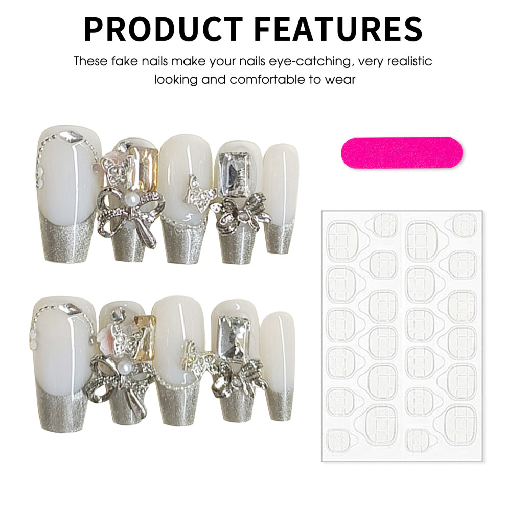 Dachuang Beauty (S) Silver-Tip Fake Nails, Chip-Proof & Smudge-Free, 50Pcs