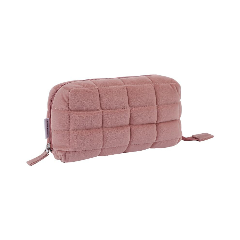 Light Pink Cotton Makeup Bag with Wide Opening and Large Capacity for Travel Toiletry and MultiUse