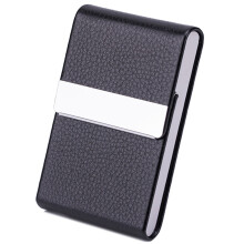 Business Card Holder, Card Holder for Women and Men, Stainless Steel PU Leather Business Card Holder (Lychee Texture)