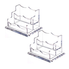 2Packs Acrylic Business Card Holder for Desk,Horizontal Clear Business Name Card Display Stand, Desk Accessory (2-Slot)