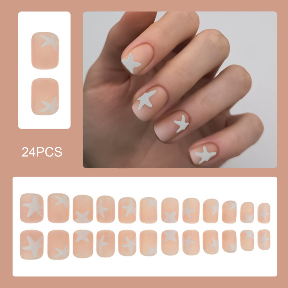 Creation-3C 24Pcs Matte Pink False Nails With Stars