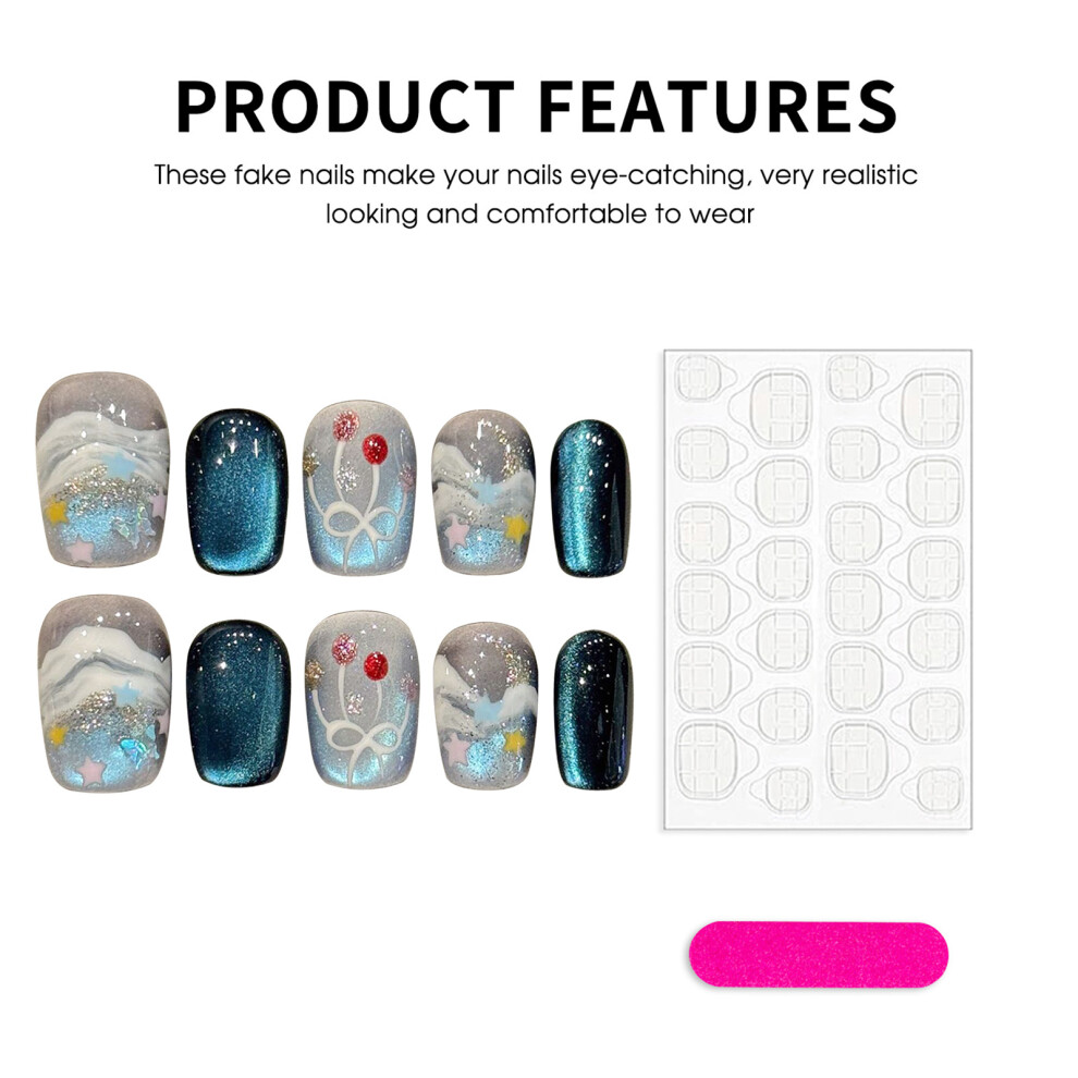 Dachuang Beauty (S) Blue Cat Eye Press-On Nails, 10Pcs