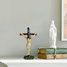 7.28\" Moss Base Resin Cross Sculpture - Home Altar