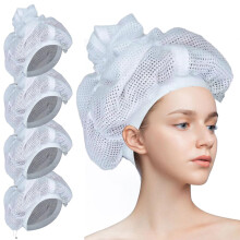 Curly Hair Drying Cap 4PC White, Adjustable Net Plopping Cap with Breathable Mesh for Curl Definition