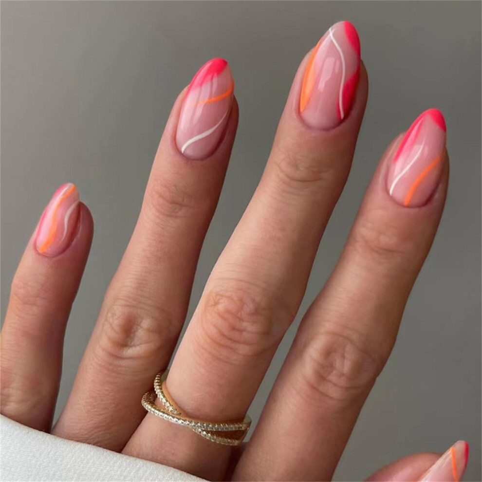 Dcph-Clothing 24Pcs Pink Almond Fake Nails, Lightweight Durable