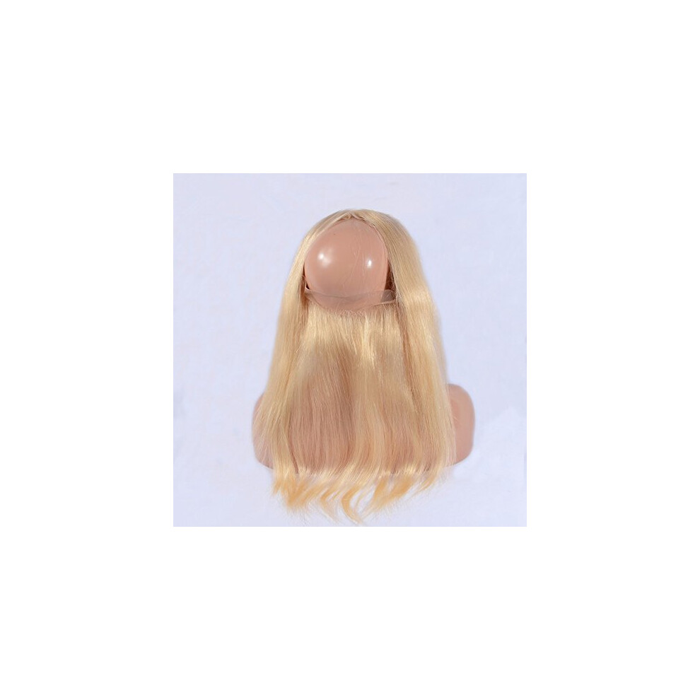 Unisex 613 Blonde Brazilian Virgin Human Hair 360 Lace Frontal Closure 8 Inch Straight Wig Natural Hairline
