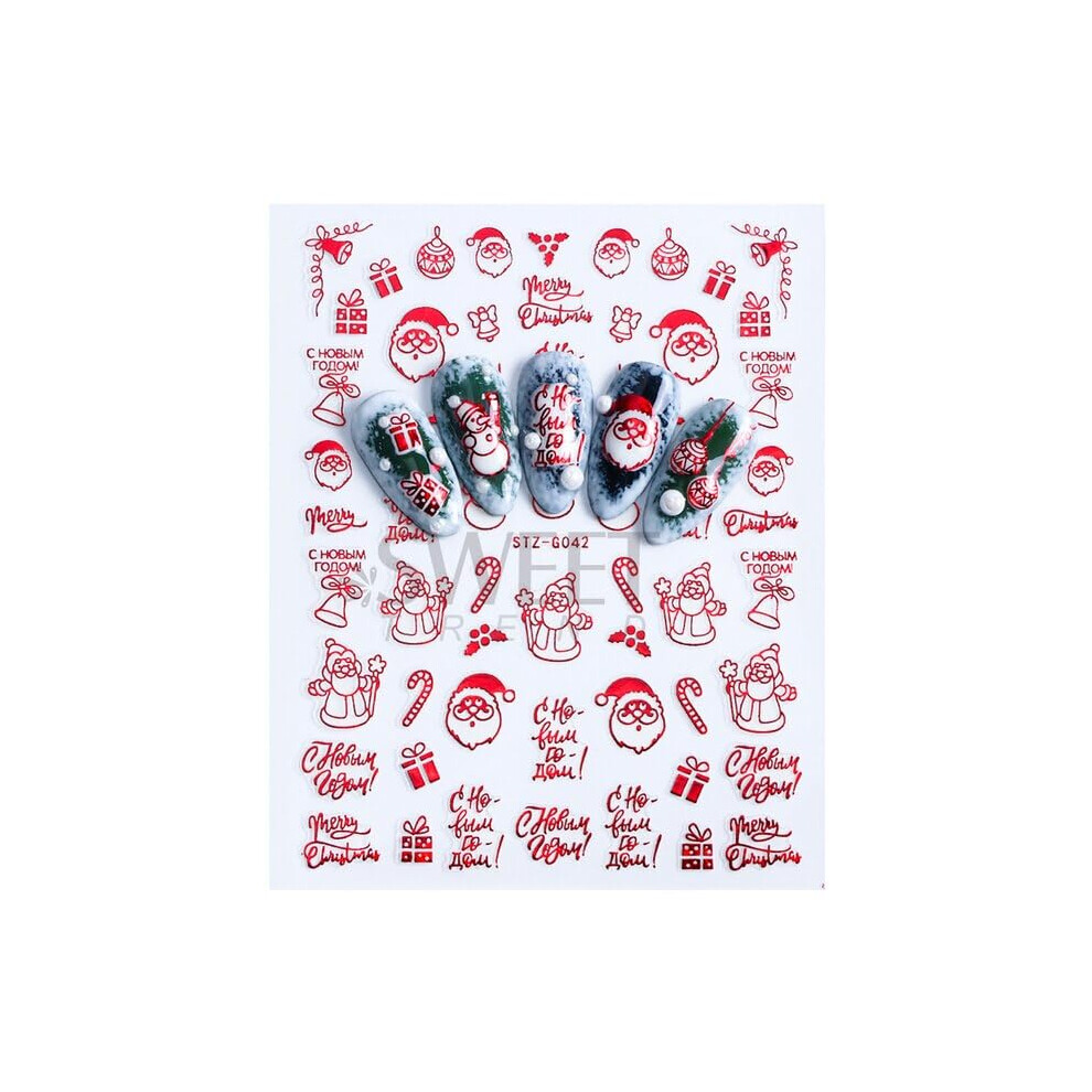Red Christmas Nail Stickers Snowflake Winter Nail Art Decals Sparkly Readytouse Festive Manicure Stzg042