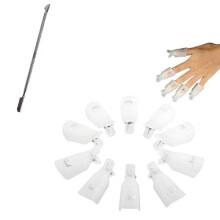 10PCS Nail Soak Off Clips UV Gel Polish Remover Tool Set with Cuticle Pusher, Secure Grip, White