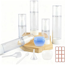 Kit de Viagem A Vácuo - para Cuidados com A Pele e Produtos de Higiene Pessoal (15 Ml, 30 Ml, 50 Ml), Ferramentas de Enchimento e Bolsa Impermeável