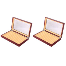 2X 12 Grid Wooden Pen Vitrine Storage Luxury Fountain Case Transparent Window Pen Box-Collection Organizer Red