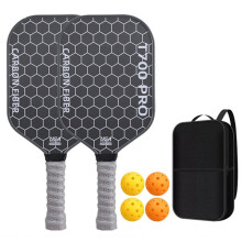 2pcs Pickleball Paddle Carbon Fiber 16MM Honeycomb Core Rackets High-Performance Racket with Balls and Carry Bag