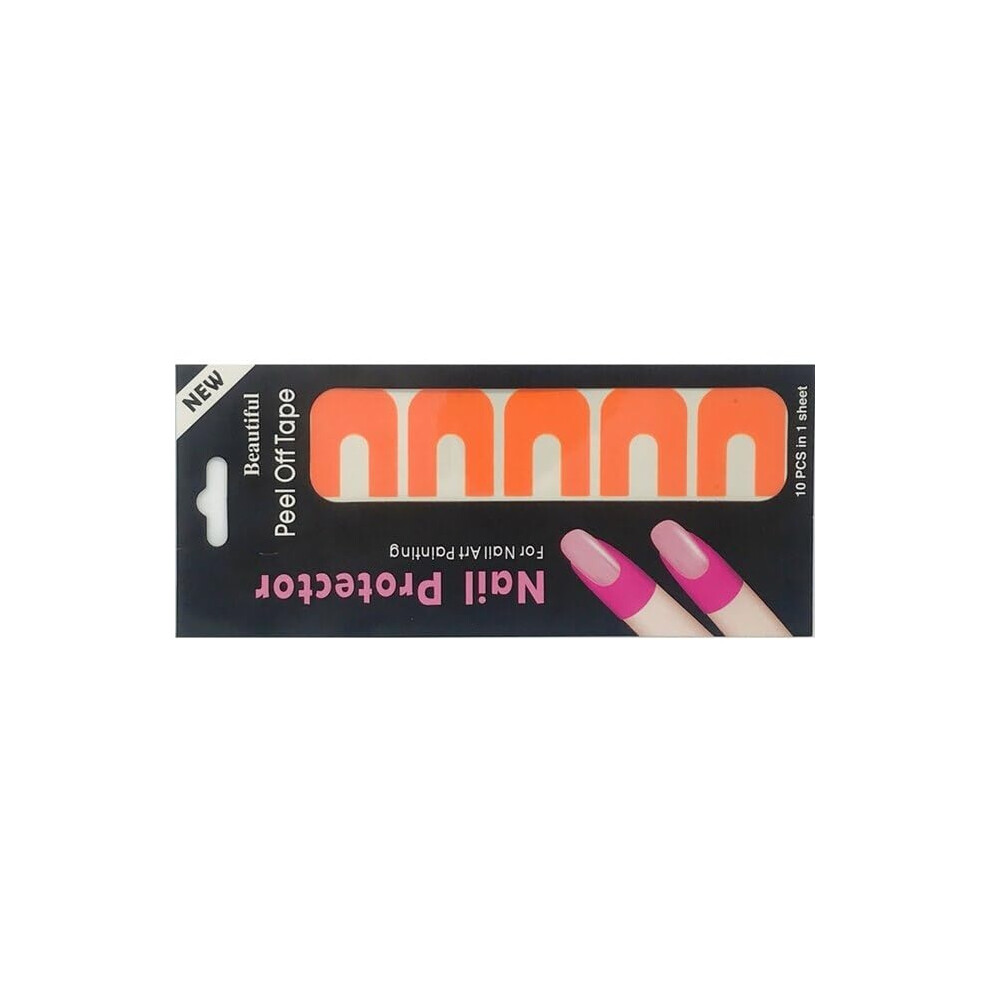 Orange 10Pcs Peel Off Nail Tape For Clean Manicure, Reusable Spillproof Ushape Nail Art Protective Tape,