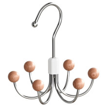 Lot de 3 Crochets de Penderie avec Boules en Bois, Cintre Métallique à 6 Crochets, Support de Rangement Rotatif de 14 cm pour Ceintures, Cravates et