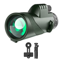 80x100 High-Power Monocular with Phone Adapter - HD for Hunting, Birding, Travel - Dark Green