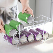 Iron Double-Layer Cola Storage Rack Kitchen Soda Can Rolling Shelf Beer and Cola and Storage Rack Desktop Soda Can Rack
