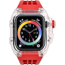 Clear Transparent Case for Apple Watch 49mm with Glitter Flowing Design and Comfortable Fluoro Rubber Strap for Ultra 8 7 6 SE