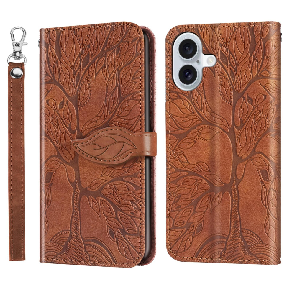 Wallet Leather Case With Card Holder, Magnetic Kickstand, Shockproof Protection, For Iphone 16 Brown 9169991374949