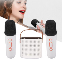 Mini Bluetooth-Karaokeanlage mit RGB-Licht & 2 kabellosen Mikrofonen, Weiß