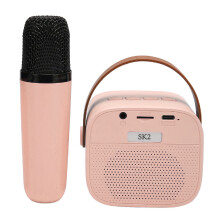 Pinkes Mini Bluetooth Karaoke-Set mit 6W Lautsprecher & kabellosem Mikrofon