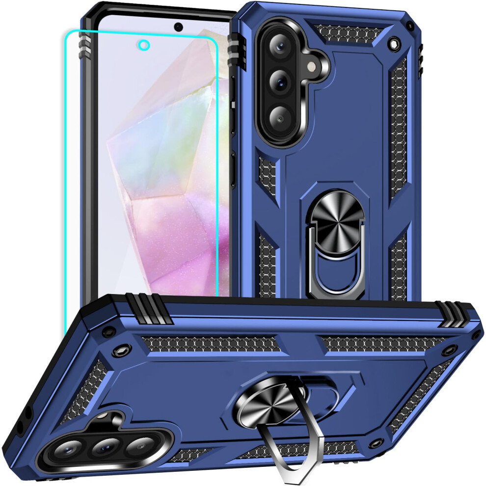 Military Grade Protection Case With 360 Rotating Ring Kickstand And Screen Protector For Samsung Galaxy A36 5G Blue 9771547320470