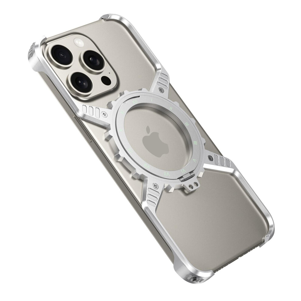 Metal Bumper Case Aluminum Shockproof Slim Design With Kickstand And Precise Fit For Iphone 15 Silver 9771547319795
