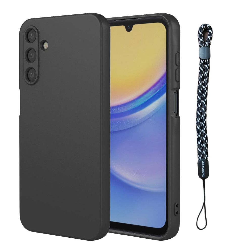 Heavy Duty Shockproof Case For Samsung Galaxy A15 5G With Lanyard Strap, Antifingerprint Tpu Cover, Black 9073542462071
