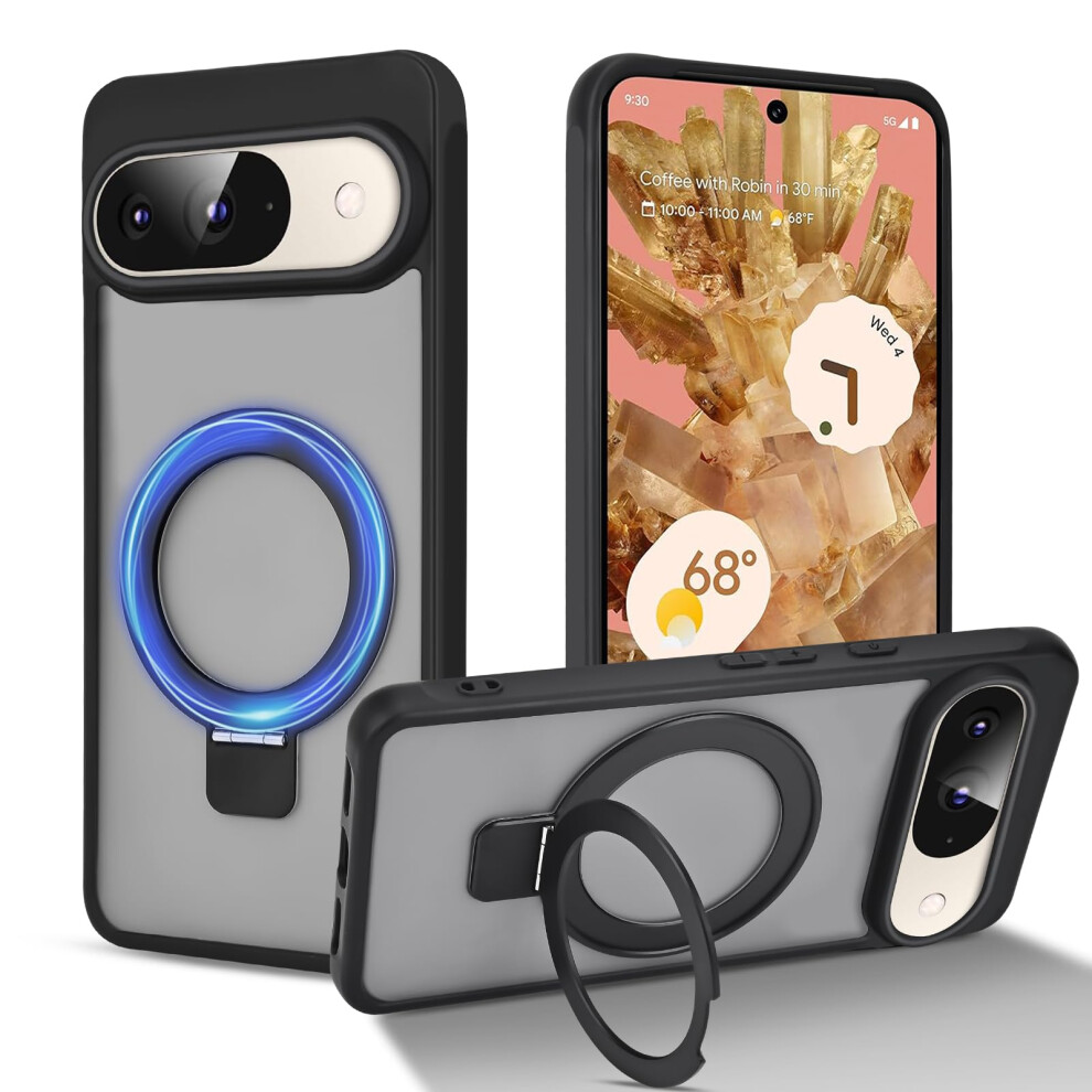 Case For Google Pixel 9/9 Pro Magsafe Compatible With Magnetic Ring Stand, Slim Shockproof Translucent Matte Cover Black 9771547319894