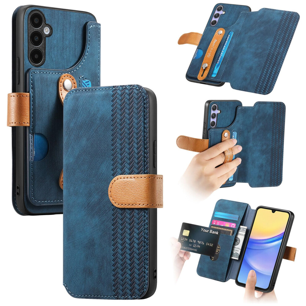 Case Wallet Flip Cover With Card Holder Rfid Blocking Wrist Strap For Samsung Galaxy A15 Blue 9092120948905