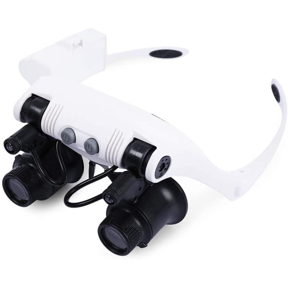 Headband Magnifier with 2 LED Lights 10X 15X 20X 25X Binocular Loupes for Jewelry Watch