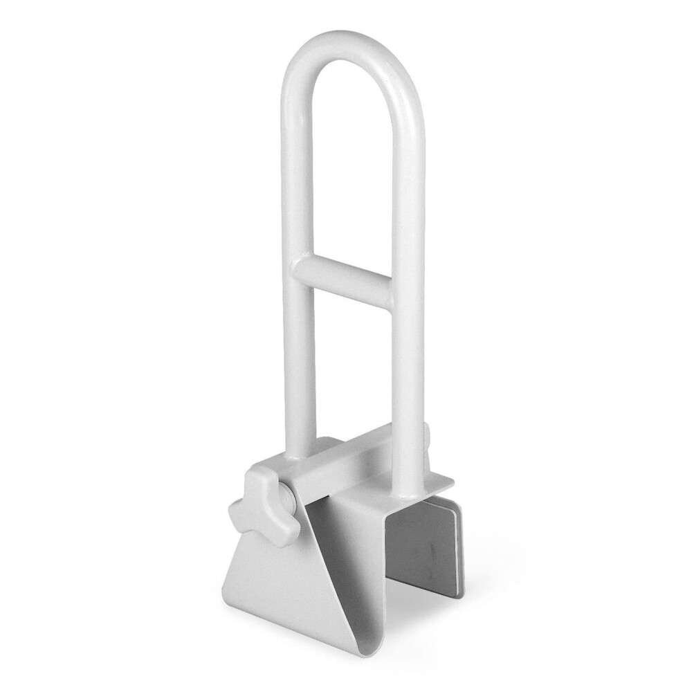 White Bathtub Safety Rail Clampon Adjustable Grab Bar 113 Kg Capacity For Seniors, 49.5 Cm