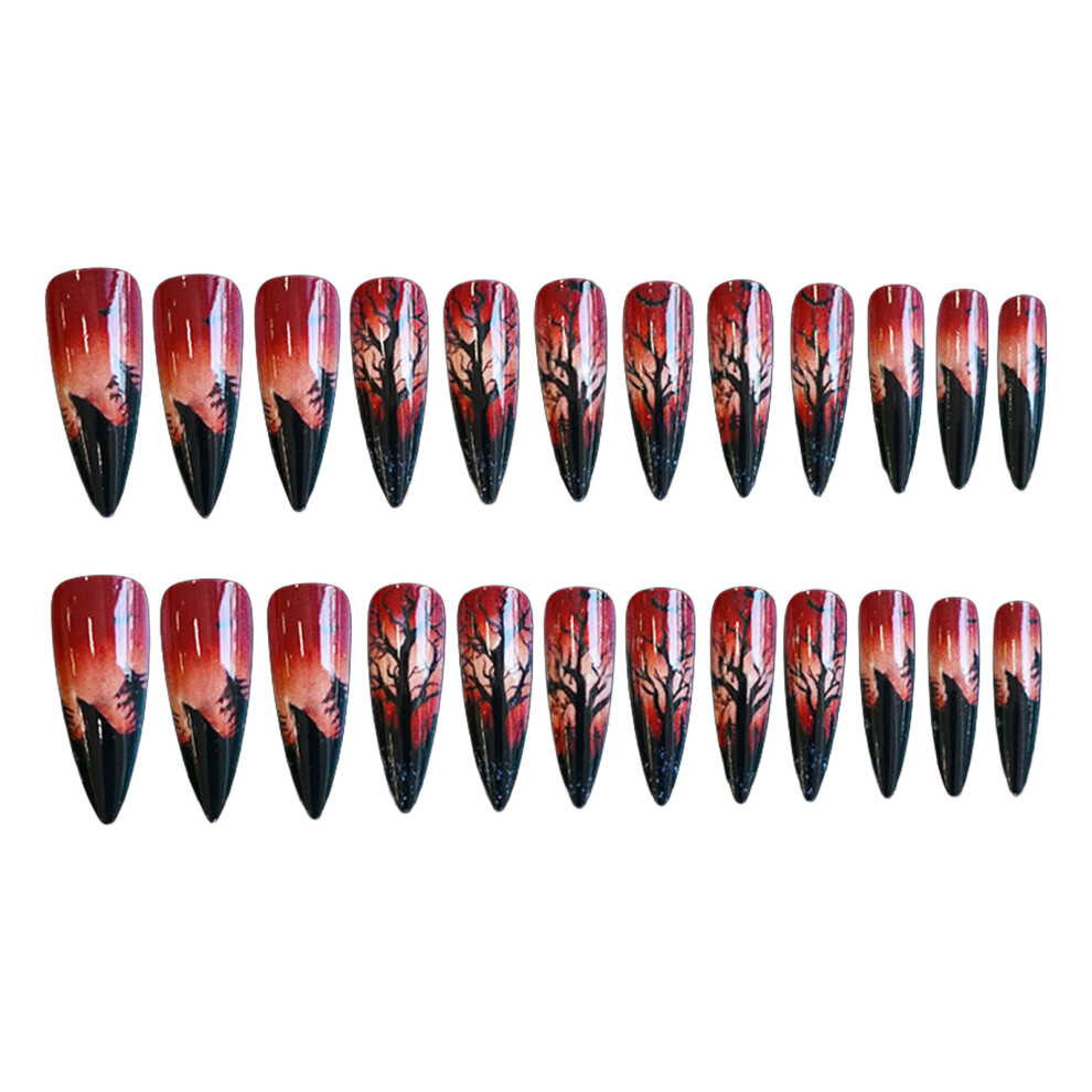 Dcph-Clothing 24Pcs Halloween Fake Nails, Red Pointed, Long Lasting