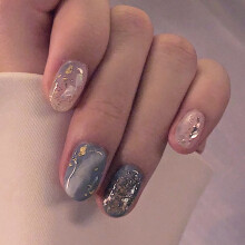 24pcs Gray Blue Marble Press On Nails