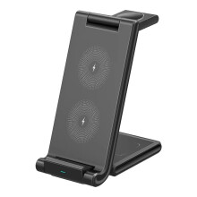 3 in 1 Foldable Wireless Charging Station for iPhone 16 15 14 13 12 Pro Max Mini AirPods iWatch Fast Charging Black
