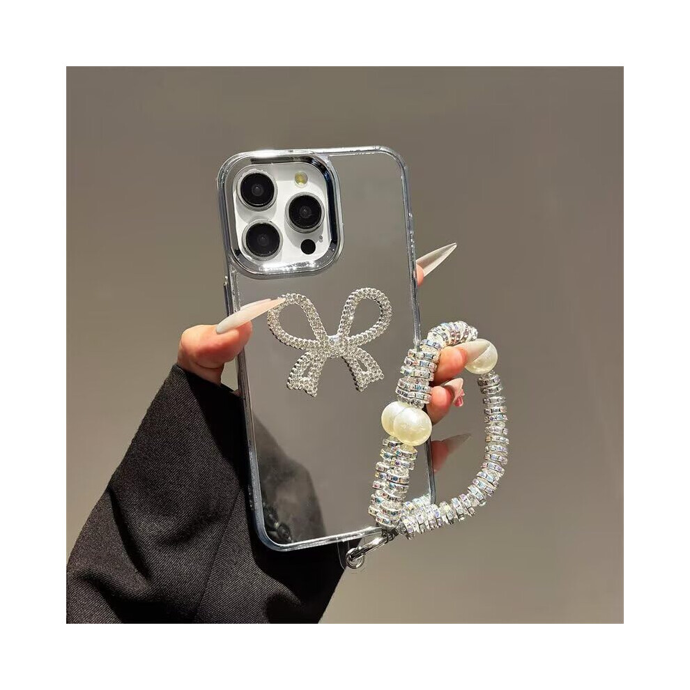 Luxury Mirror Bling Butterfly Case For Iqoo Z9x, Silver Protective Cover With Pearl Wrist Chain White,Silver 9330225917427