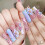24PCS Blue Flower Rhinestone Press-on Nails 1